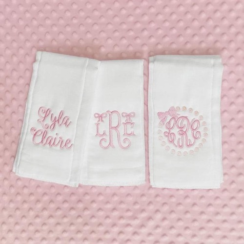 Personalized Baby Burp Cloth Set of 3 – Monogrammed Baby Girl Burp Cloths, Custom Newborn Gift, Embroidered Baby Shower Gift, Baby Girl