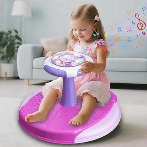 Sit and Spin Toys for Toddlers 1-3 Girls, 360° Toddler Spinning Seat with LED Lights and Music Christmas Birthday Gift for 1 2 3 Years Old Girl Sensory Toys Toddler Activities