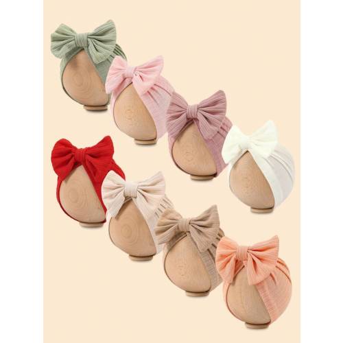 8 Colors Spring And Autumn Style Embroidered Headband Hat With Bow Decoration For 1-12 Months Old Babies, Newborn Baby Girl And Baby Boy Clothes Knitted Hand Sewn Stretch Fabric, Bow Hair Accessories For Girls, Children's Hair Accessories, Cute Decoration