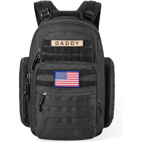 SHARKMOUTH Diaper Bag Backpack for Dad and Mom, Military Molle diaper Pack with Insulated Bottle Holders and Wipe Pocket