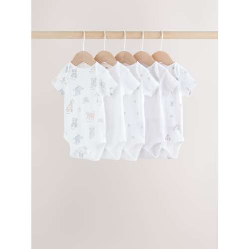 White Short Sleeve Baby Bodysuits 5 Pack