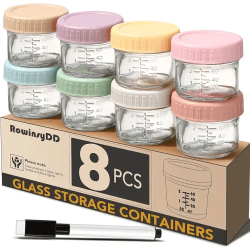 8 Pack Glass Baby Food Storage Containers, 4 oz Leakproof Baby Food Jars with Lids, Small Glass Food Containers for Infant Baby, Freezer Safe