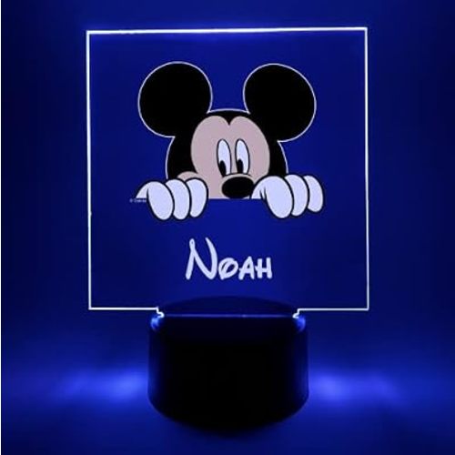 Mickey Night Light Up LED Desk Table Lamp Personalized Free Engraved Name Made to Order Home Girls Boys Room Decor, 16 Bright Color Options with Remote, A Must Have!