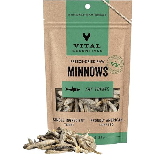 Vital Essentials Freeze Dried Minnows Cat Treats | Single Ingredient | Premium Quality | Grain Free, Healthy Treats for Cats, 1 oz Bag