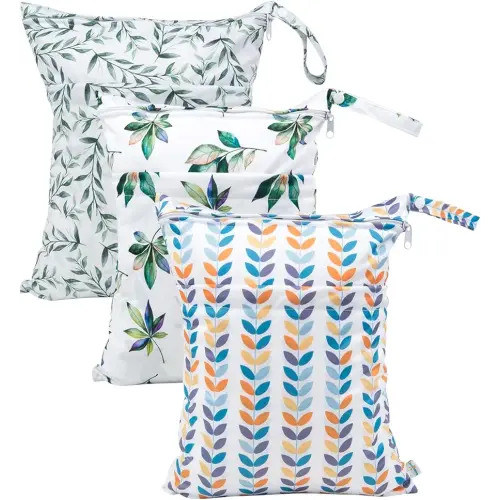 babygoal Wet Dry Bags for Baby Cloth Diapers, Washable Travel Bags, Beach, Pool, Gym Bag for Swimsuits & Wet Clothes with Two Zippered Pockets 3 Pack 3LN08