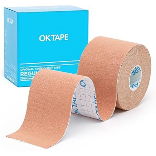 OK TAPE Kinesiology Tape, Regular Original Cotton Elastic Athletic Tape for Support and Recovery, Sports Tape, 2in×16.4ft Uncut Roll - Beige