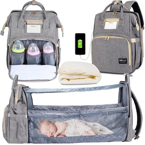 Baby Diaper Backpack Bag for Girls, Baby Boy Nappy Bag-Gray