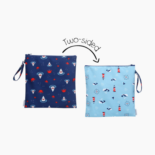 FlapJackKids Two-Sided Wet Bag - Shark/Crab/Nautical