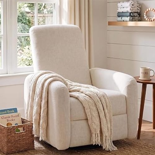 Nursery Rocking Chairs, 270° Oversized Power Swivel Glider Rocker Recliner w/USB & Type-C Charging Port, Rotating Rocking Reclining Nursing Chair for Breastfeeding, Living Room,Bedroom,White