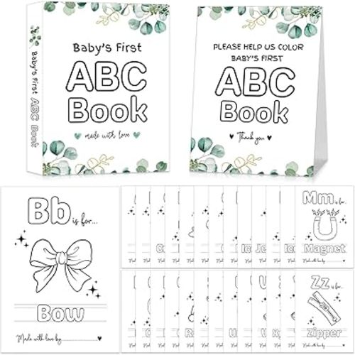 Baby's First ABC Book Baby Shower Activity Keepsake Game, Greenery Baby Shower Guest Book Alternative, Sage Green Baby's First Alphabet Coloring Book, A to Z Coloring Pages