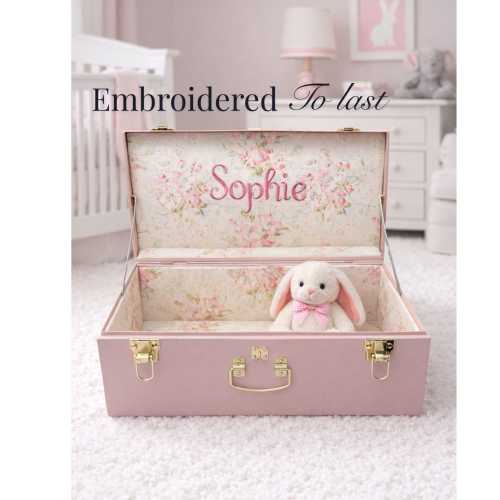 Personalized Baby Embroidered Keepsake Trunk, Custom Name Memory Box, Petite & Deluxe Child Storage Chest, Nursery Heirloom Baby Shower Gift