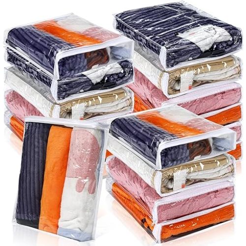 Kingdder 16 Pcs Clear Zippered Storage Bags Plastic Sweater Bags with Zipper 16 x 14 x 2.5 Inch Vinyl Sheet Organizer and Storage for Clothing Blankets Sheet Linen Bed Pillow Cube Organizer