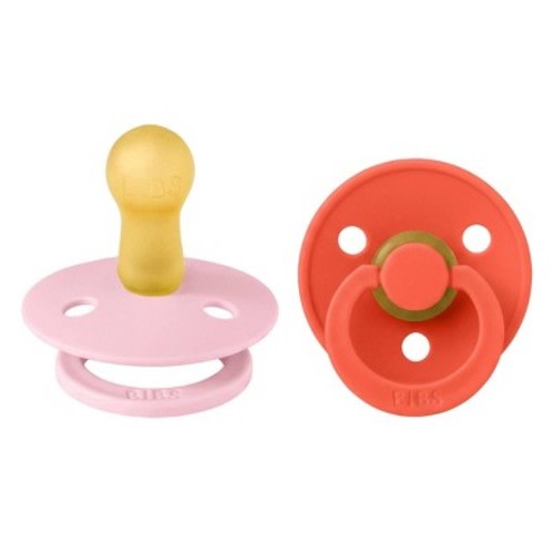 Bibs Colour Latex Pacifiers - 2pk - Size 2  - Baby Pink/Tango