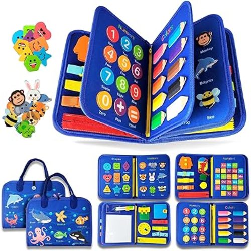 Montessori Busy Board for Toddlers 1-4 Years - Educational Sensory Toy for Fine Motor Skills & Learning Activities - Travel-Friendly Preschool Toy for Boys & Girls, Travel Toy for Kids