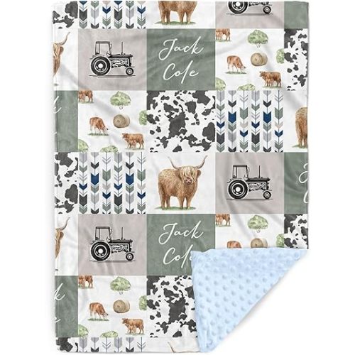 Personalized Baby Blanket for Boys Girls – Forest Grid Design Custom Name Baby Blankets, Soft Receiving Blanket for Newborns, Custom, Animal Theme Nursery Decor for Toddlers