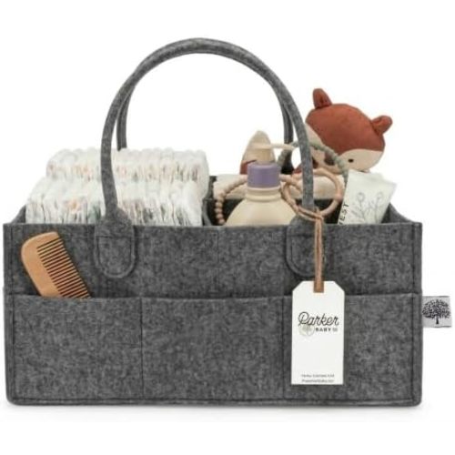 Parker Baby Co. Felt Diaper Caddy Organizer - Large, Charcoal