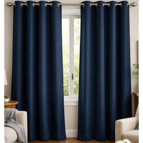 Home Mart Goods 2 Piece Solid Navy Blue Blackout Grommet Curtain Panel Set - 84" Long