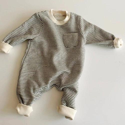 Striped Round Neck Onesie – Teeny Mini Me - Midnight- 9-12 months