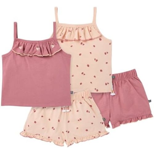 Modern Moments by Gerber Baby Girls' 4-piece Set (2 Flutter Sleeve Top & 2 Ruffle Wide Leg Short)