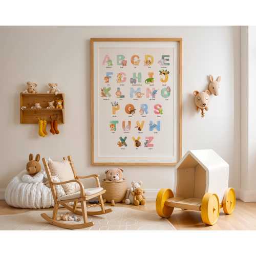 Watercolor Animal Alphabet Poster – Educational Nursery Wall Art