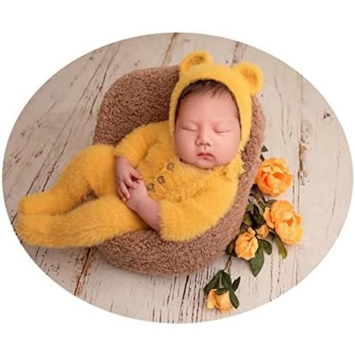 Vedory Newborn Photography Props Boy Outfits Hat Footed Romper Stretch Set Baby Girl Photo Props Bear Jumpsuit Photoshoot