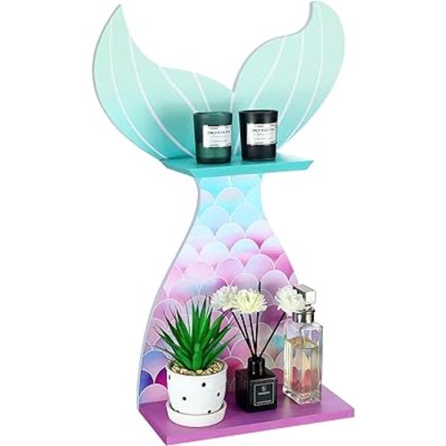 Bencailor Wall Decor Shelf Bedroom Hanging Shelf Wall Mounted Wooden Floating Bathroom Decor for Girls Bedroom Nursery Gift(Classic Mermaid)