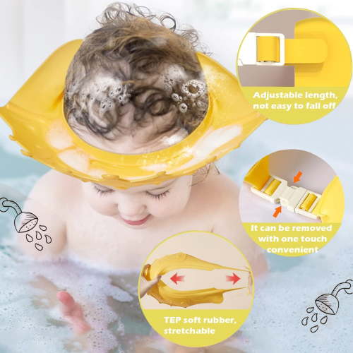 Adjustable Baby Shower Cap and Sun Hat - Soft Shampoo Guard for Toddlers - Protect Eyes & Ears (Yellow)