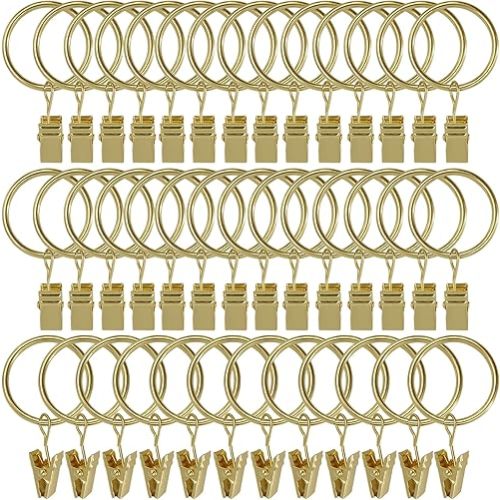 40 Pack Curtain Rings with Clips, Curtain Clip Rings Hooks, Bow Hanger Clips for Hanging Drapery Drapes Bows, Ring 1.26 inch Interior Diameter, Fits up to 1" Rod, Gold