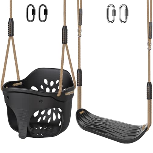 SELEWARE Black Toddler Swing Set - Heavy-Duty High Back Full Bucket Toddler Swing Seat & Kids Tree Swing with Adjustable Ropes, Backyard Playground Swing Set Accessories for Kids, Indoor/Outdoor Use