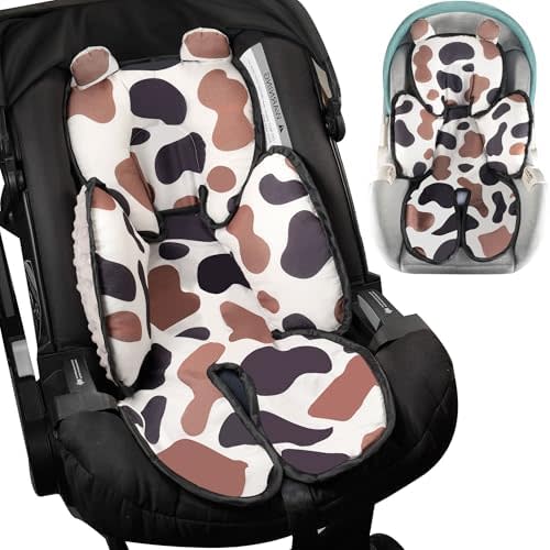 3in1 Baby Car Seat Head Body Support,Soft Breathable Infant Car Seat Insert Newborn Boy Girl,Reversible Cotton-Minnky Carseat Head Support Pillow Cushion for Infant Stroller,Swing,Bouncer(Grey)