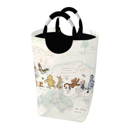 Classic Winnie the Pooh and Friends 100 Acre Wood Laundry Basket, Square Storage Hamper with Padded Handles, Nursery Decor