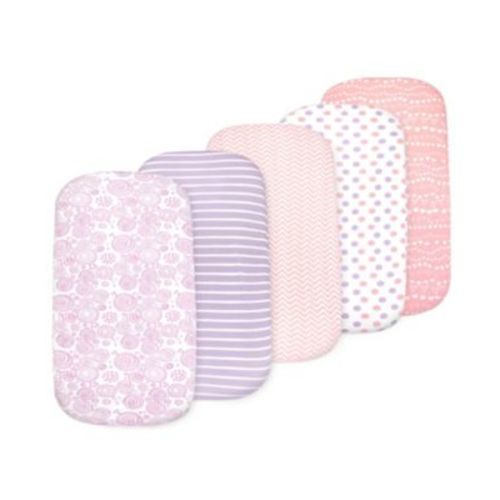 Baby Bedside Bassinet Sheet Set for Boy and Girl, 5 Pack, Universal Fitted for Oval, Hourglass & Rectangle Bassinet Mattress, Fitted Sheets.