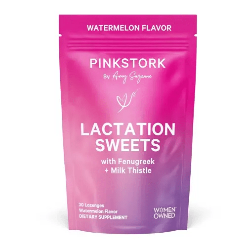 Pink Stork Lactation Sweets Supplement, Breastfeeding Snacks with Fenugreek and Milk Thistle to Support Breast Milk Supply - 30 Watermelon Candy Drops (Packaging May Vary)