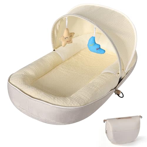 Baby Lounger, Portable Foldable Infant Lounger for Newborn to Toddler(0-12 Month), Baby Nest with Removable Washable Cover for Home Travel Dual-Purpose