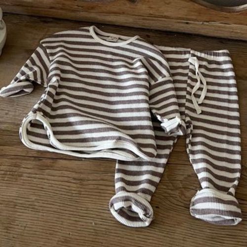 MyKids-USA Waffle Knitted Fabric Loose Comfy Set Brown 73 (6-9M)