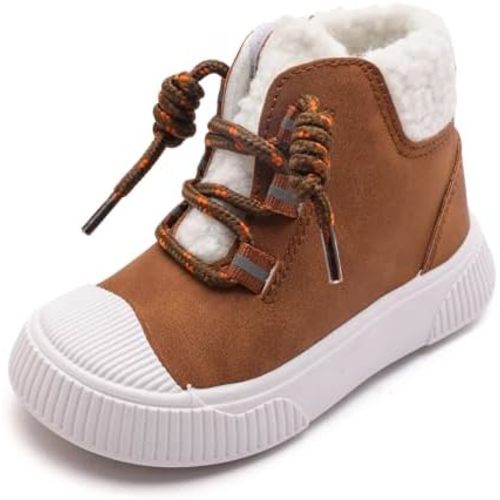 Toddler Snow Boots for Boys and Girls Fleece Winter Booties with Faux Fur Lining Keeping Warm Hook &Loop Closure Kids Shoes