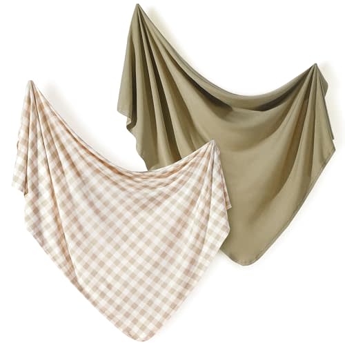 GRSSDER 2 Pack Newborn Swaddle Blanket, Ultra Soft Stretchy Jersey Knit Extra Large Size 33 x 44 Receiving Blankets for Easy Swaddling Baby Snug and Cozy