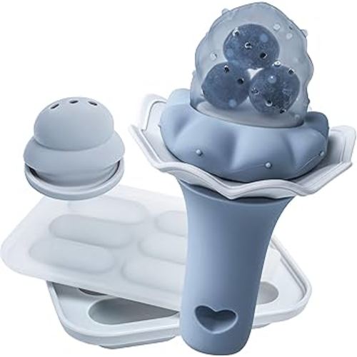 Moonkie Baby Fruit Feeder with Freezer Tray, BPA Free Silicone Food Feeder for Infant Self Feeding, Breastmilk Popsicle Molds, Mesh Feeder with Two Pouches, Baby Shower Gifts 4 Months+, 1 Pack
