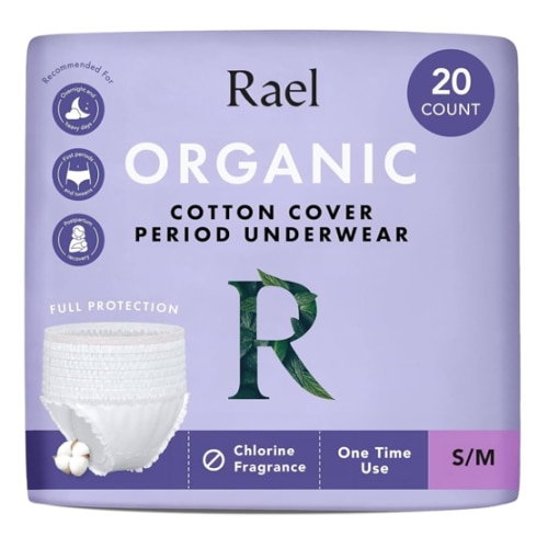 Rael Disposable Underwear for Women, Organic Cotton Cover - Postpartum Essentials, Leak Locker, Unscented, Maximum Coverage (Size S-M, 20 Count)