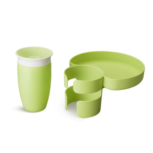 Munchkin Carseat Tray with Miracle 360 Sippy Cup for Toddlers 1-3 - Travel & Road Trip Accessory for Kids, Mess-Free Snacking and Spill Proof Drinking in The Car, Green