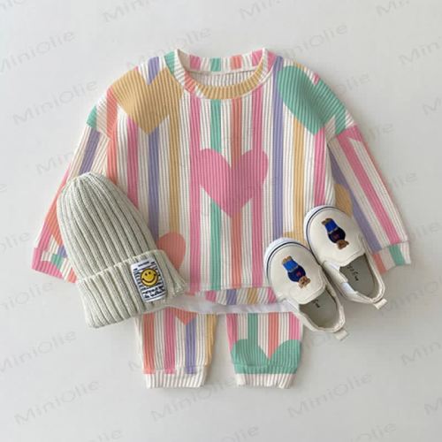 Baby Colorful Striped Hearts Waffle 2-piece Set