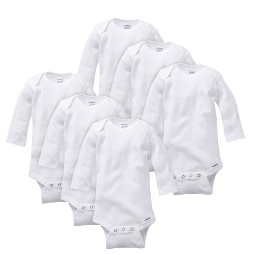 Gerber Onesies Brand Long Sleeve Bodysuits, Solid White, Preemie - 24 Months, 6-Piece Pack