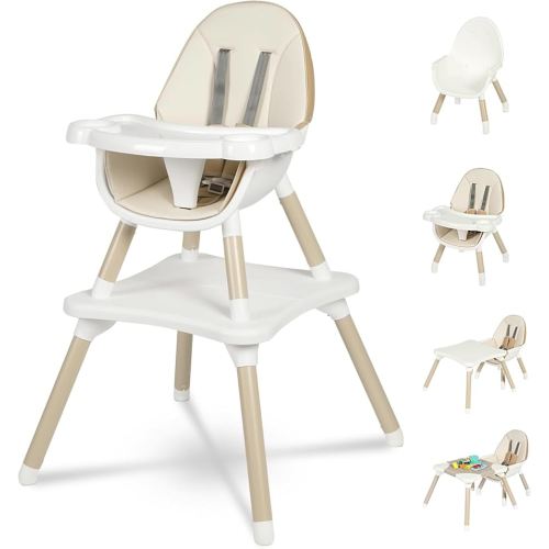 Gofirst 6 in 1 Baby High Chair,Convertible High Chairs for Babies and Toddlers/Booster Seat/Table and Chair Set,Baby Feeding Chair/5-Point Harness,4-Position Removable Tray&PU Cushion Baby Highchair