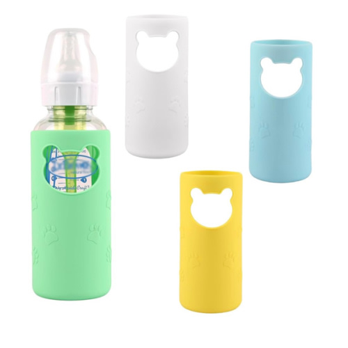 4 Pack Silicone Sleeves for Dr Brown's Glass Baby Bottles, Anti Breakage Baby Bottle Holder, Compatible Dr. Brown's Natural Narrow Glass Baby Bottles 8 oz, BPA Free (White+Blue+Green+Yellow)
