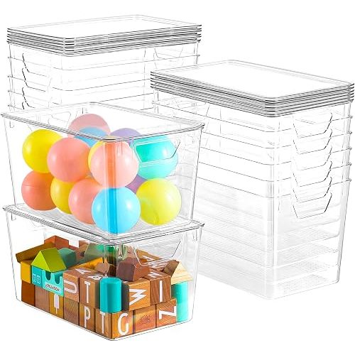 Freebat 12 Pack Clear Storage Bins with Lids, 7 Quart Pantry Organizer Bins