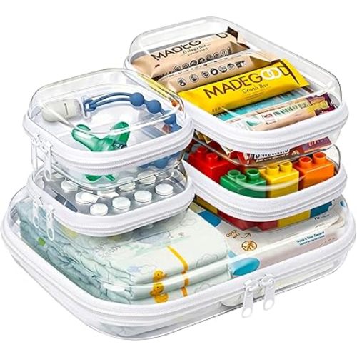 5 Pack Diaper Bag Organizer Pouches, Clear Hard Shell Zipper Cases for Baby Travel Essentials, Waterproof Storage Box for Pacifier Snacks Toys Wipes Clothes, Makeup Bag, Lego Toy Storage, Toiletry Bag
