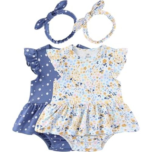 Baby Girls Romper Summer Ruffled Sleeve Bodysuit Dresses Infant Girl Clothes