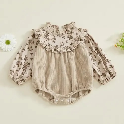 Infant Baby Girls Fall Winter Romper Floral Print Patchwork Long | Holiday Sales TikTok Shop
