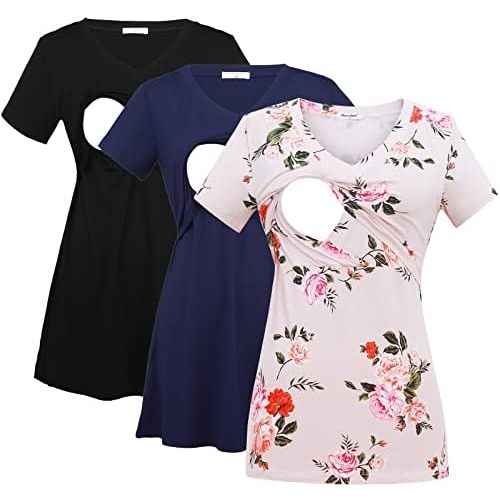 Bearsland Womens 3 Packs V Neck Nursing Tops Maternity Breastfeeding Tee Shirts