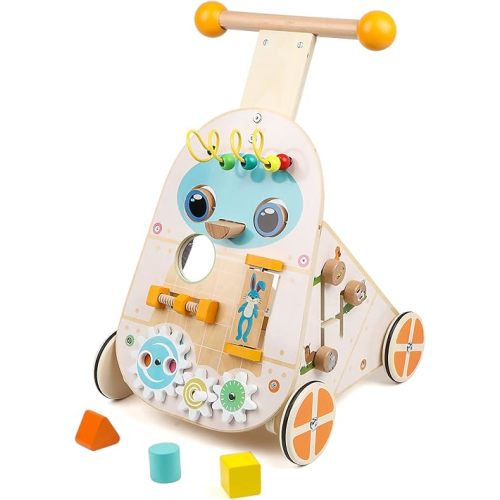Steventoys Wooden Push Walker, Adjustable Speed Baby Push Walker Activity Center Toys, Wooden Baby Walker Push and Pull Learning Activity Walker, Learning & Walking Toy for Boys Girls
